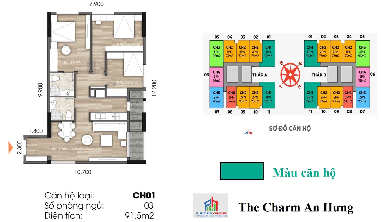 mặt bằng căn hộ the charm an hưng